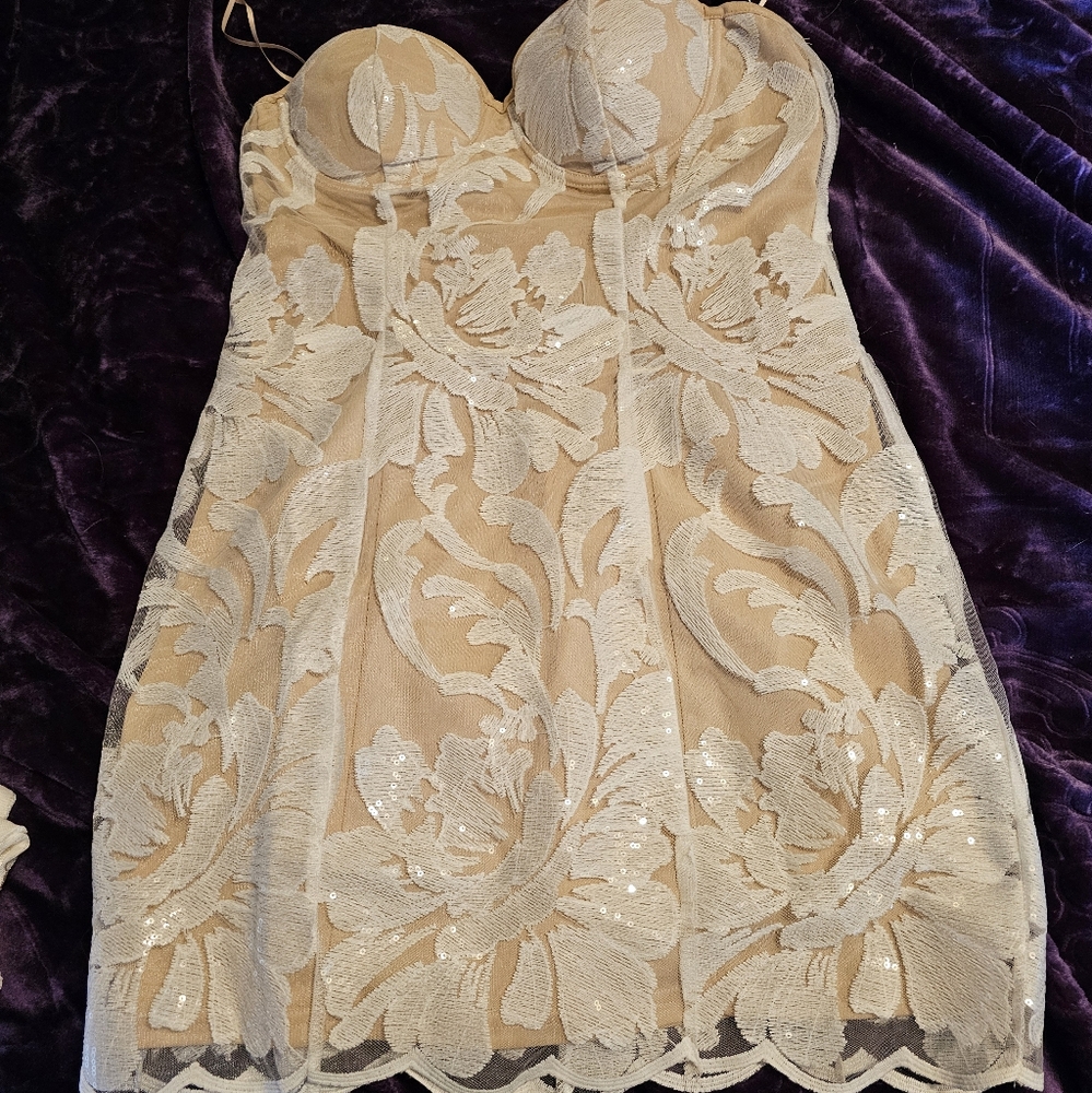 Sequin white and beige size xl strapless dress nwt